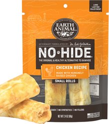 Earth Animal No-Hide Small Rolls Long Lasting Natural Rawhide Free Chicken Recipe Dog Chews, 2 count