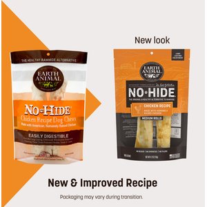 Earth Animal No-Hide Medium Rolls Long Lasting Natural Rawhide Free Chicken Recipe Dog Chews, 2 count