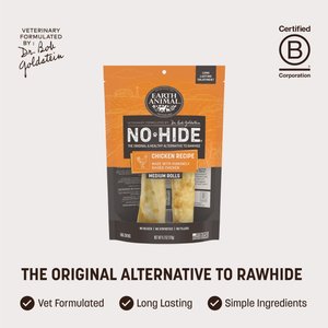 Earth Animal No-Hide Medium Rolls Long Lasting Natural Rawhide Free Chicken Recipe Dog Chews, 2 count
