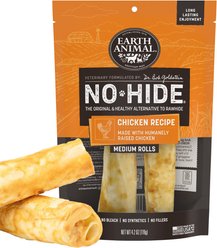 Earth Animal No-Hide Medium Rolls Long Lasting Natural Rawhide Alternative Salmon Recipe, 2 count + Peanut Butter Recipe, 2 count + Chicken Recipe Chew Dog Treats, 2 count slide 2 of 9