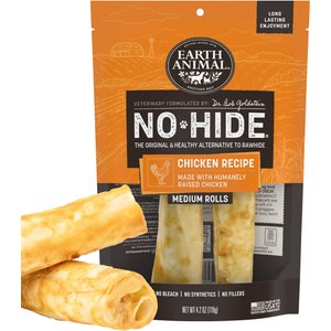 Earth Animal No-Hide Medium Rolls Long Lasting Natural Rawhide Free Chicken Recipe Dog Chews, 2 count