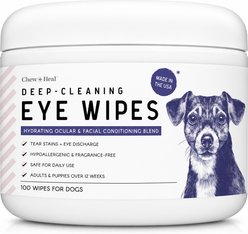 Chew + Heal Tear Stains & Discharge Care Deep-Cleaning Waterless Dog Eye Wipes, 100 count