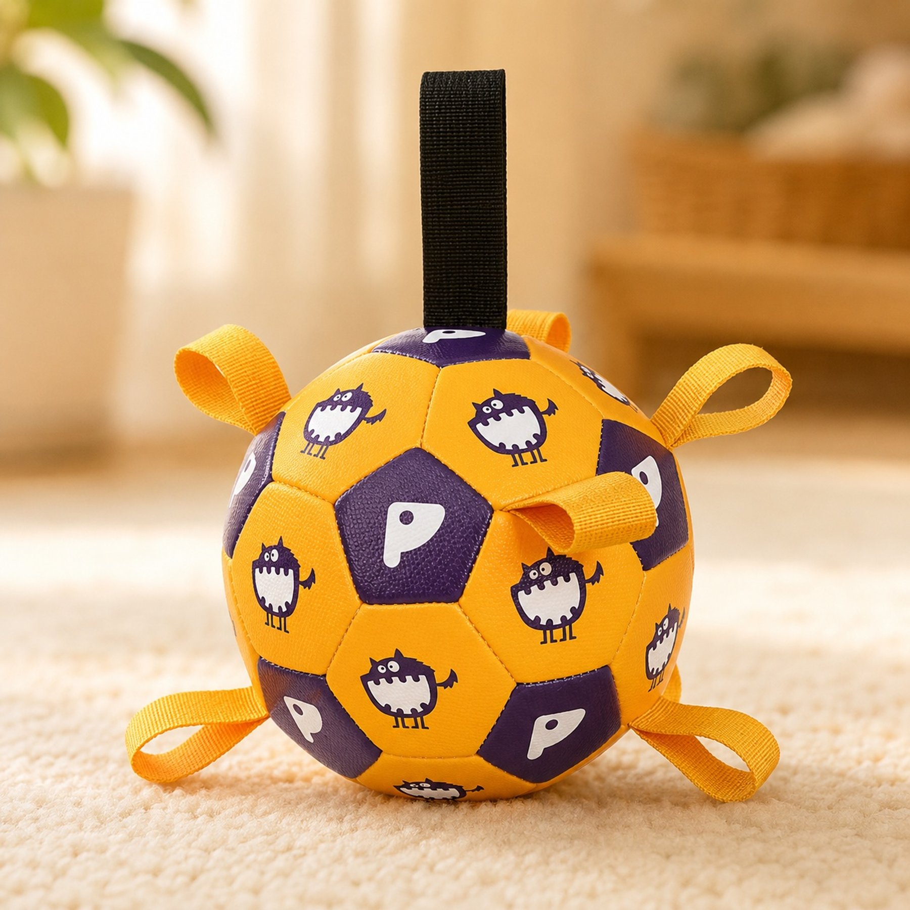 NonoPets Outdoor Durable Inflatable Design Fetch & Daily Enrichment Fun Interactive Ball Dog & Cat Play Toy with Grab Straps, Yellow, Medium