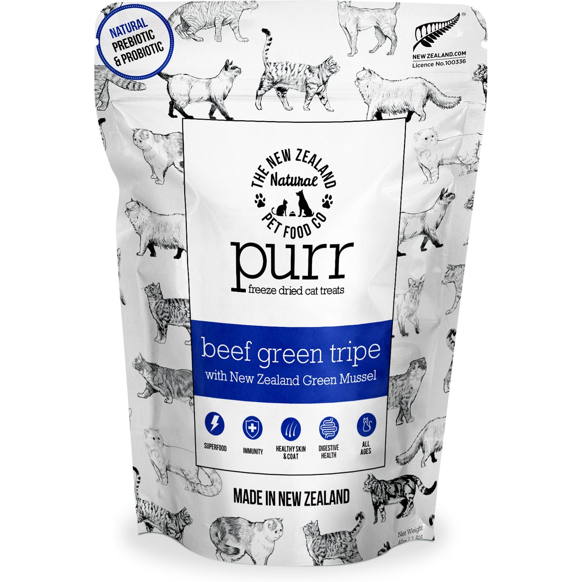 The New Zealand Natural Pet Food Co. Purr Beef Green Tripe Freeze-Dried Cat Treats, 1.4-oz bag