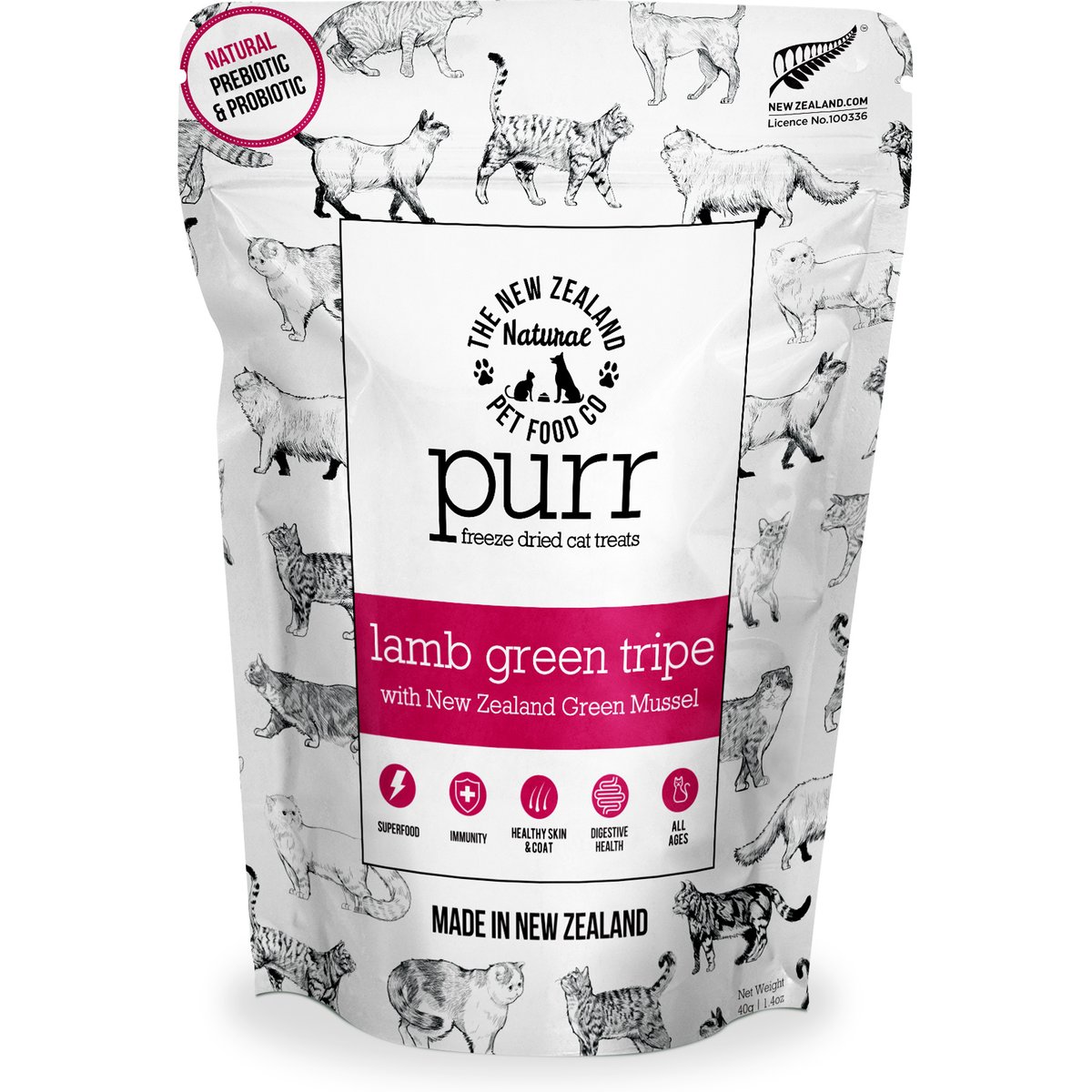 The New Zealand Natural Pet Food Co. Purr Lamb Green Tripe with Green Lipped Mussel Freeze-Dried Cat Treat, 1.4-oz bag