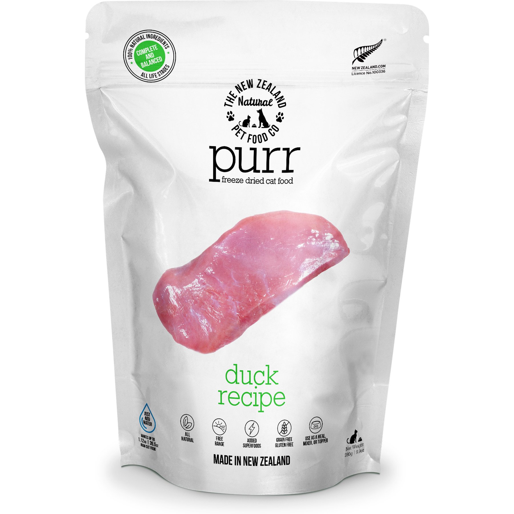 The New Zealand Natural Pet Food Co. Purr Duck Grain-Free Freeze-Dried Cat Food, 9.9-oz bag