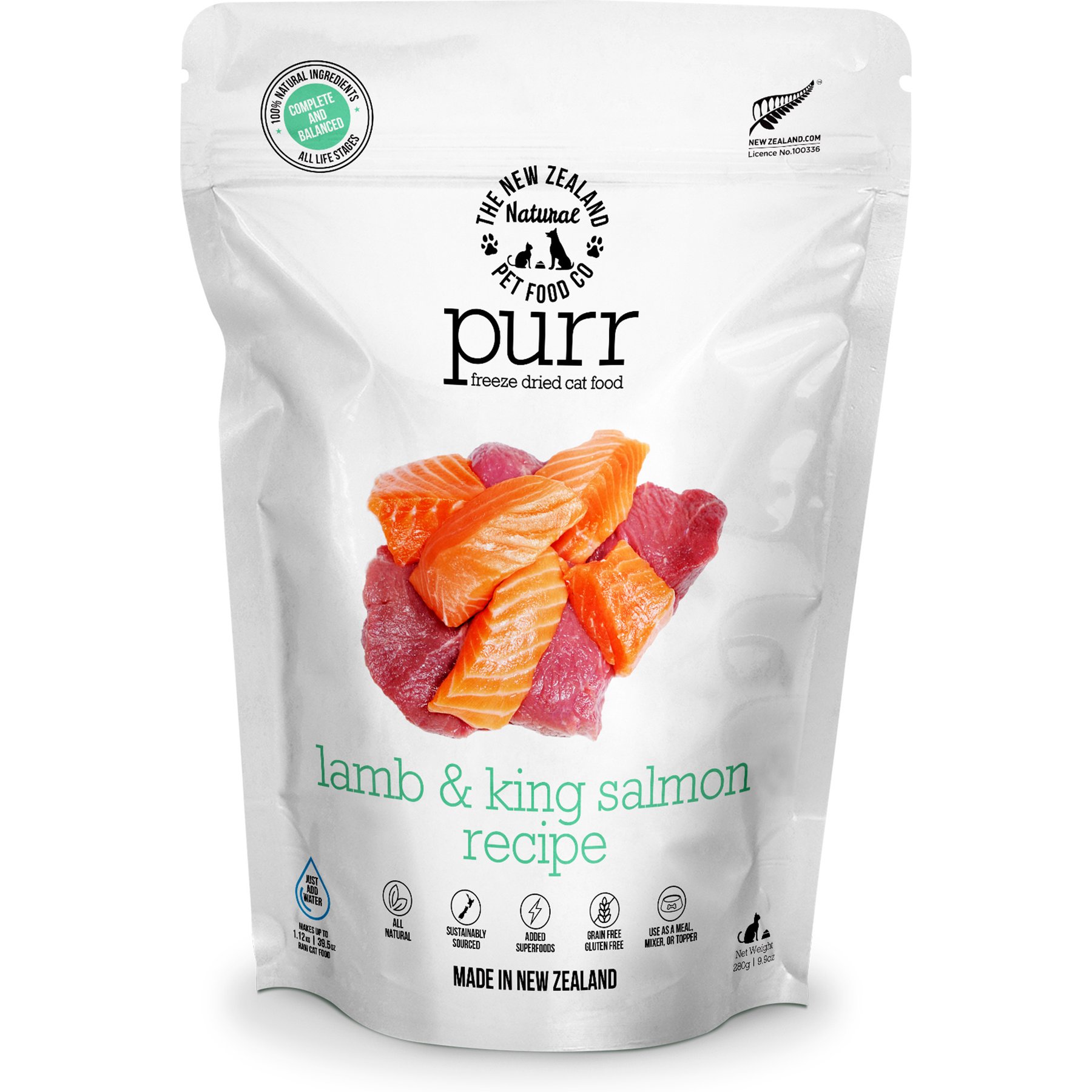 The New Zealand Natural Pet Food Co. Purr Lamb​ & King Salmon Grain-Free Freeze-Dried Cat Food, 9.9-oz bag