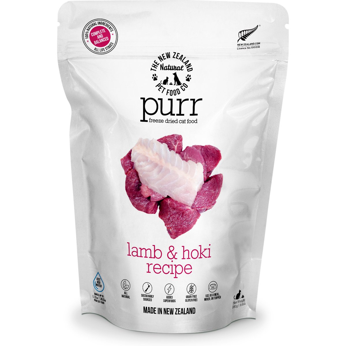 The New Zealand Natural Pet Food Co. Purr Lamb & Hoki Grain-Free Freeze-Dried Cat Food, 9.9-oz bag