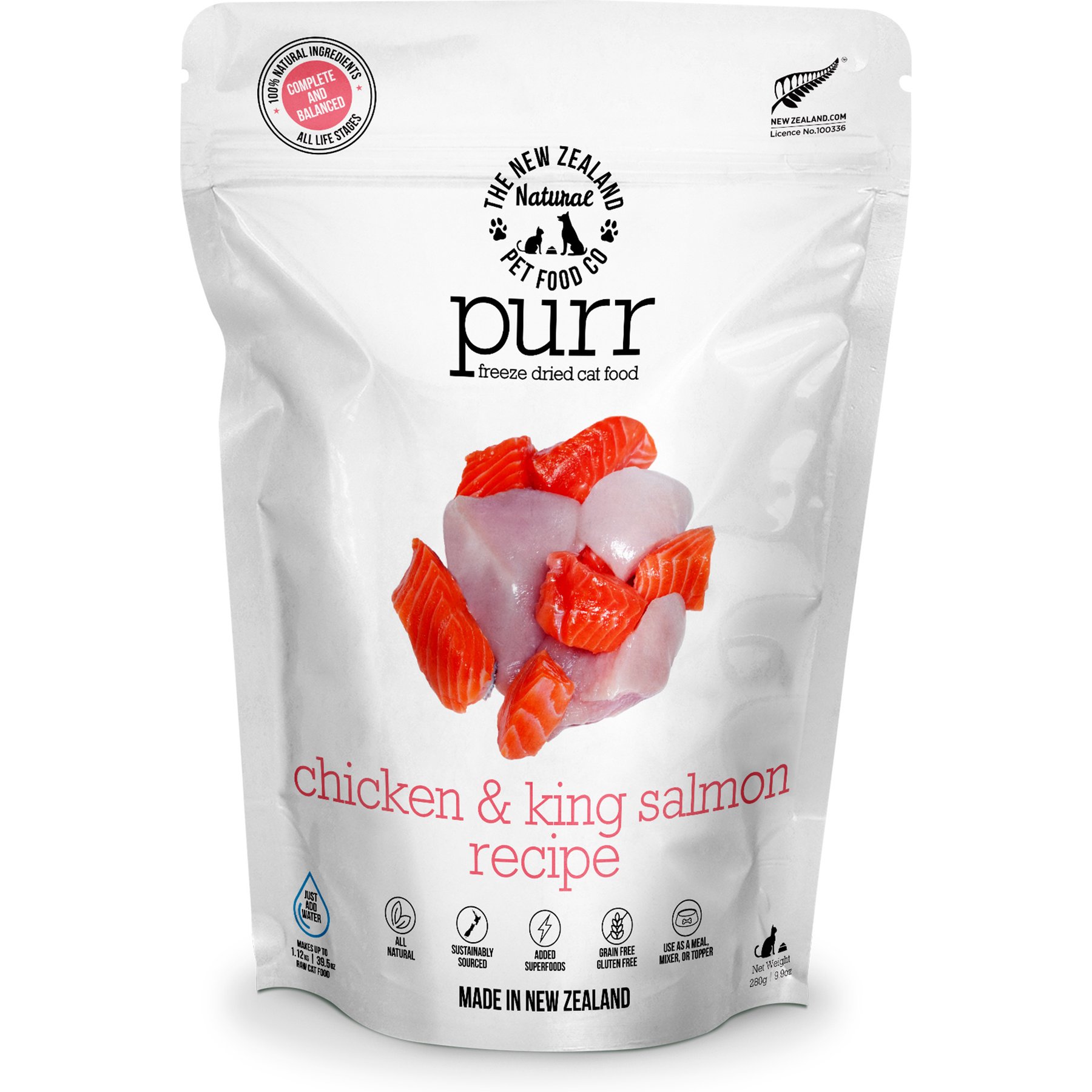 The New Zealand Natural Pet Food Co. Purr Chicken​ & King Salmon Grain-Free Freeze-Dried Cat Food, 9.9-oz bag