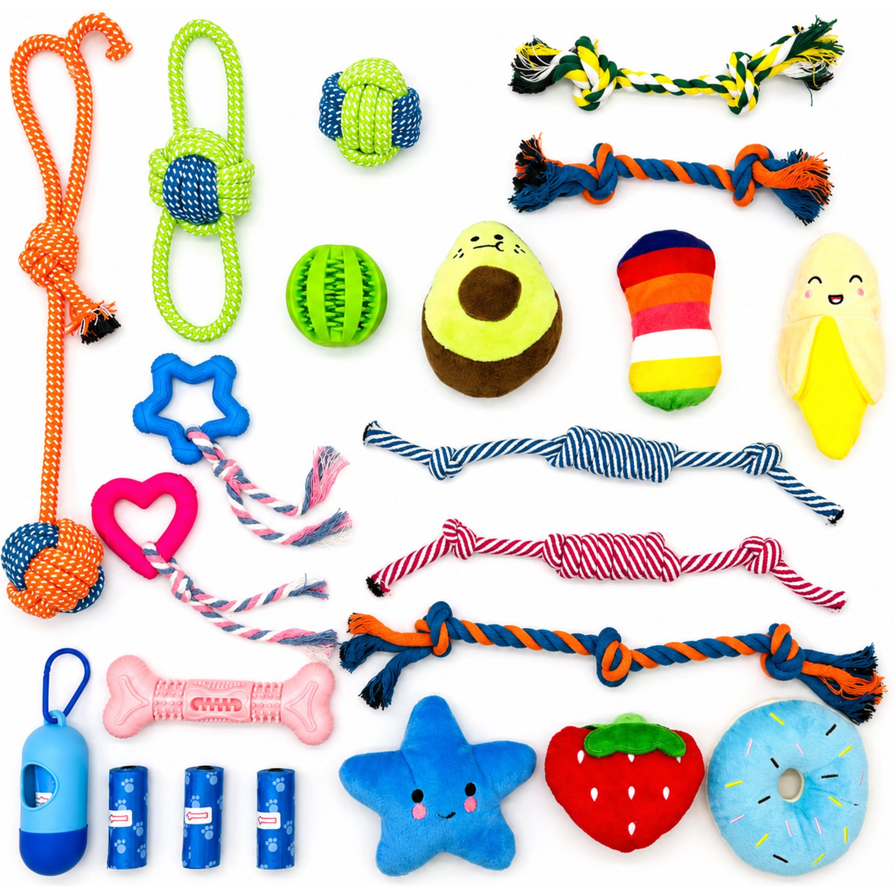 NonoPets Cotton Fetch Fun & Interactive Enrichment Dental Rope Tug Set Dog & Cat Toy, 22 count
