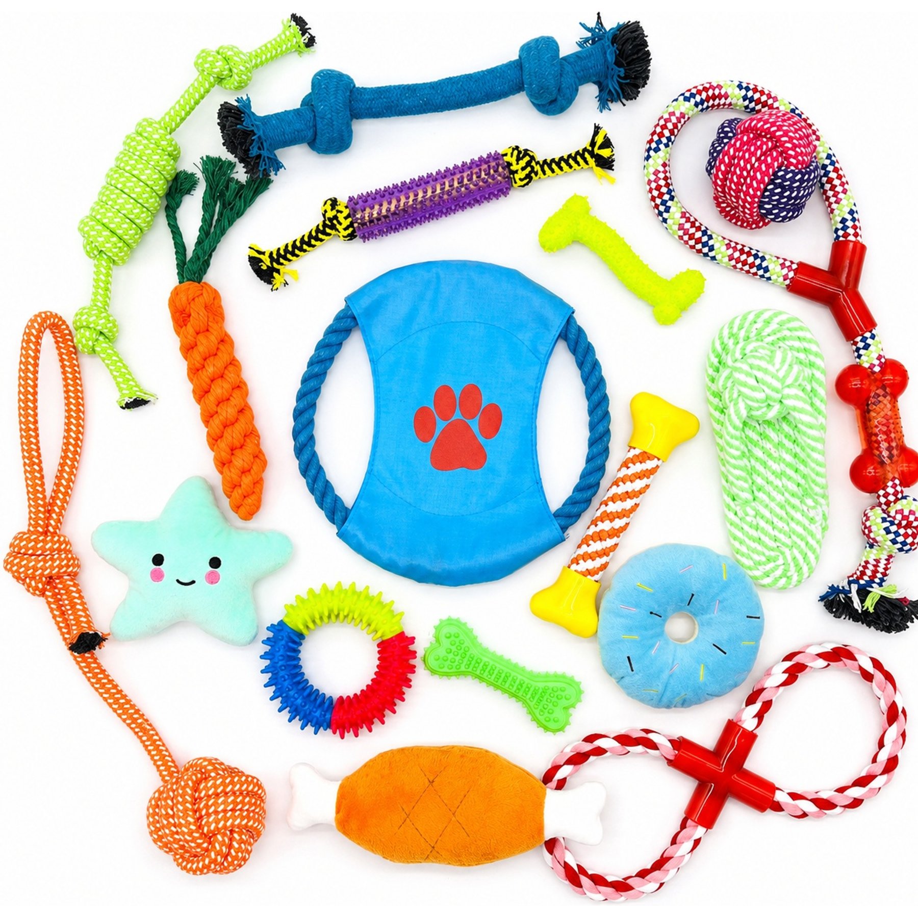 NonoPets Cotton Fetch Fun & Interactive Enrichment Dental Rope Tug Set Dog & Cat Toy, 17 count