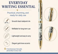 E&S PETS Smooth Writing & Engraved Clip Tabby Silver Cat Ballpoint Pen Stationery with Gift Box, Steal slide 2 of 5