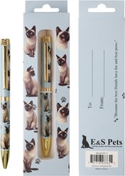 E&S PETS Smooth Writing & Engraved Clip Siamese Cat Ballpoint Pen Stationery with Gift Box, Blue