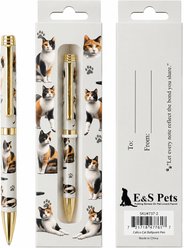 E&S PETS Smooth Writing & Engraved Clip Calico Cat Ballpoint Pen Stationery with Gift Box, Steal