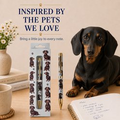 E&S PETS Smooth Writing & Engraved Clip Dachshund Black Ballpoint Pen Stationery with Gift Box, Steal slide 2 of 5