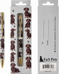 E&S PETS Smooth Writing & Engraved Clip Dachshund Black Ballpoint Pen Stationery with Gift Box, Steal slide 1 of 5
