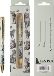 E&S PETS Smooth Writing & Engraved Clip Tabby Silver Cat Ballpoint Pen Stationery with Gift Box, Steal slide 1 of 5