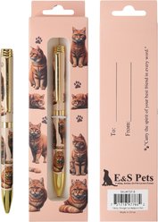 E&S PETS Smooth Writing & Engraved Clip Tabby Orange Cat Ballpoint Pen Stationery with Gift Box, Orange
