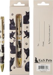 E&S PETS Smooth Writing & Engraved Clip Black Cat Ballpoint Pen Stationery with Gift Box, Cream