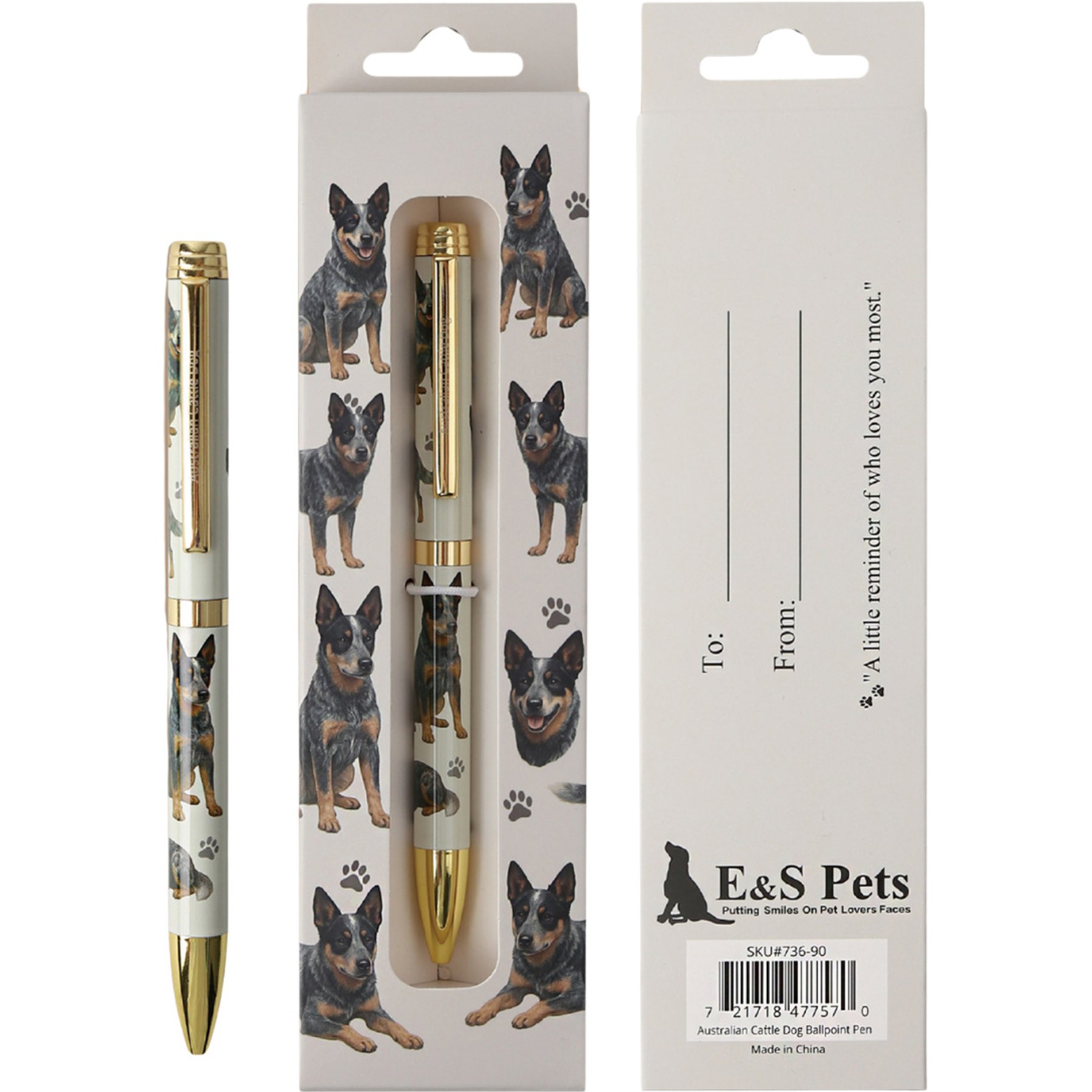 E&S PETS Smooth Writing & Engraved Clip Australian Cattle Dog Ballpoint Pen Stationery with Gift Box, Steal
