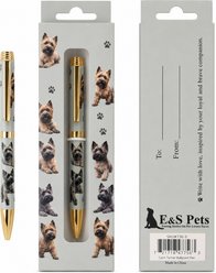 E&S PETS Smooth Writing & Engraved Clip Cairn Terrier Ballpoint Pen Stationery with Gift Box, Green