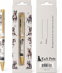 E&S PETS Smooth Writing & Engraved Clip Pit Bull Ballpoint Pen Stationery with Gift Box, Steal