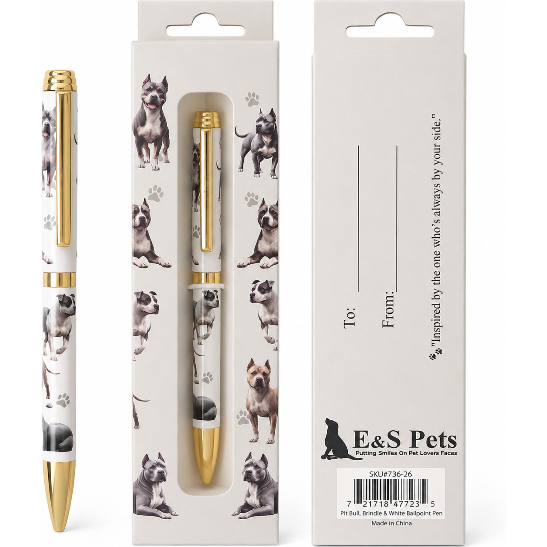 E&S PETS Smooth Writing & Engraved Clip Pit Bull Ballpoint Pen Stationery with Gift Box, Steal