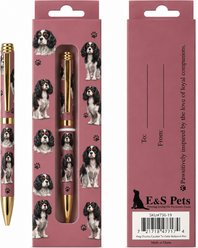 E&S PETS Smooth Writing & Engraved Clip King Charles Cavalier Tri-color Ballpoint Pen Stationery with Gift Box, Purple