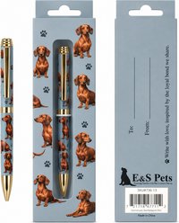 E&S PETS Smooth Writing & Engraved Clip Dachshund Red Ballpoint Pen Stationery with Gift Box, Light Blue