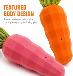 NonoPets Natural Rubber Carrot Squeaker Crinkle Leave Textured Bite Surface Squeaky Chew Dog & Cat Toy, Orange slide 2 of 9