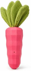 NonoPets Natural Rubber Carrot Squeaker Crinkle Leave Textured Bite Surface Squeaky Chew Dog & Cat Toy, Pink