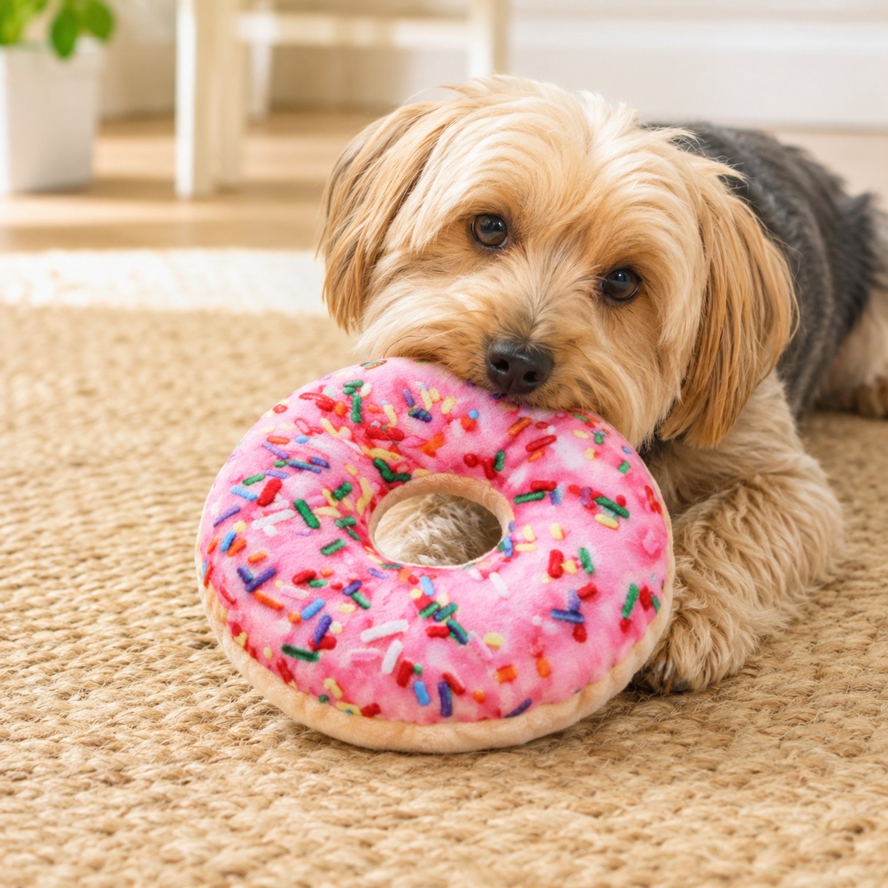 NonoPets Realistic Food Soft Fabric Built-In Sound Lightweight Toss Design Squeaky Plush Dog & Cat Toy, Pink