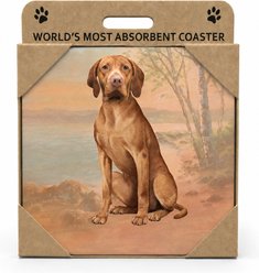 E&S PETS Vizsla Premium Ceramic Super Absorbent Cork Back Colorful Dog Art Coasters, 4 count