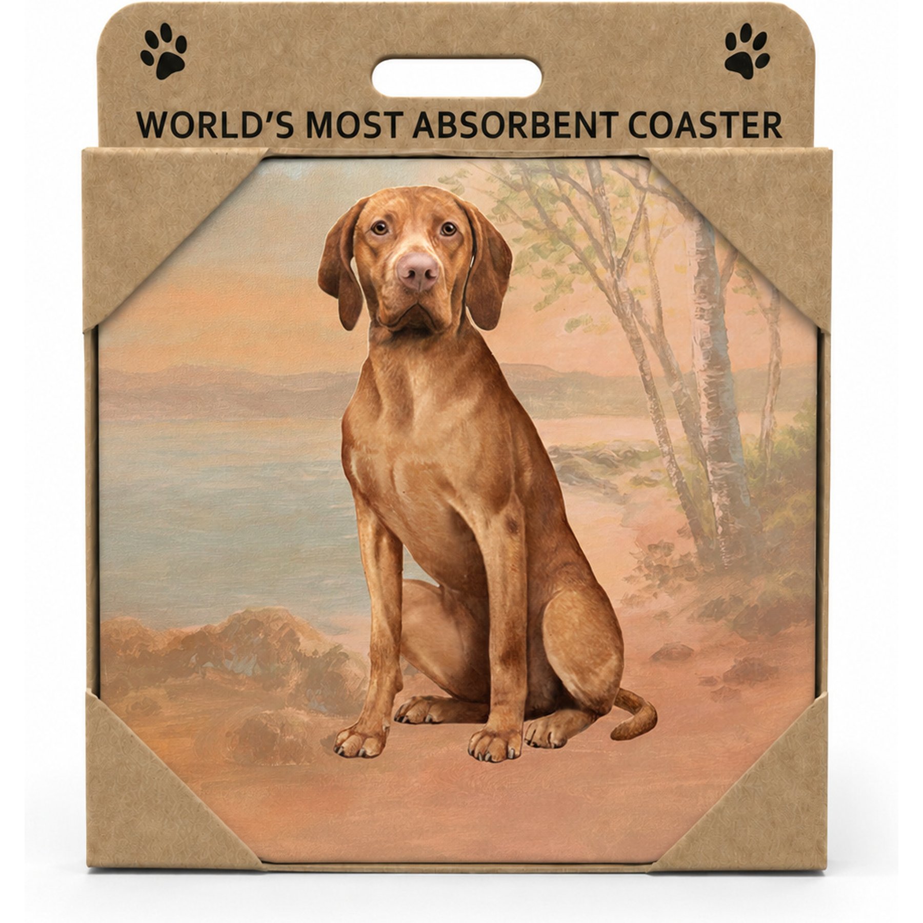 E&S PETS Vizsla Premium Ceramic Super Absorbent Cork Back Colorful Dog Art Coasters, 4 count