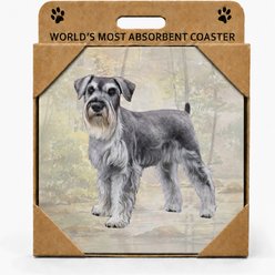 E&S PETS Schnauzer Uncropped Premium Ceramic Super Absorbent Cork Back Colorful Dog Art Coasters, 4 count