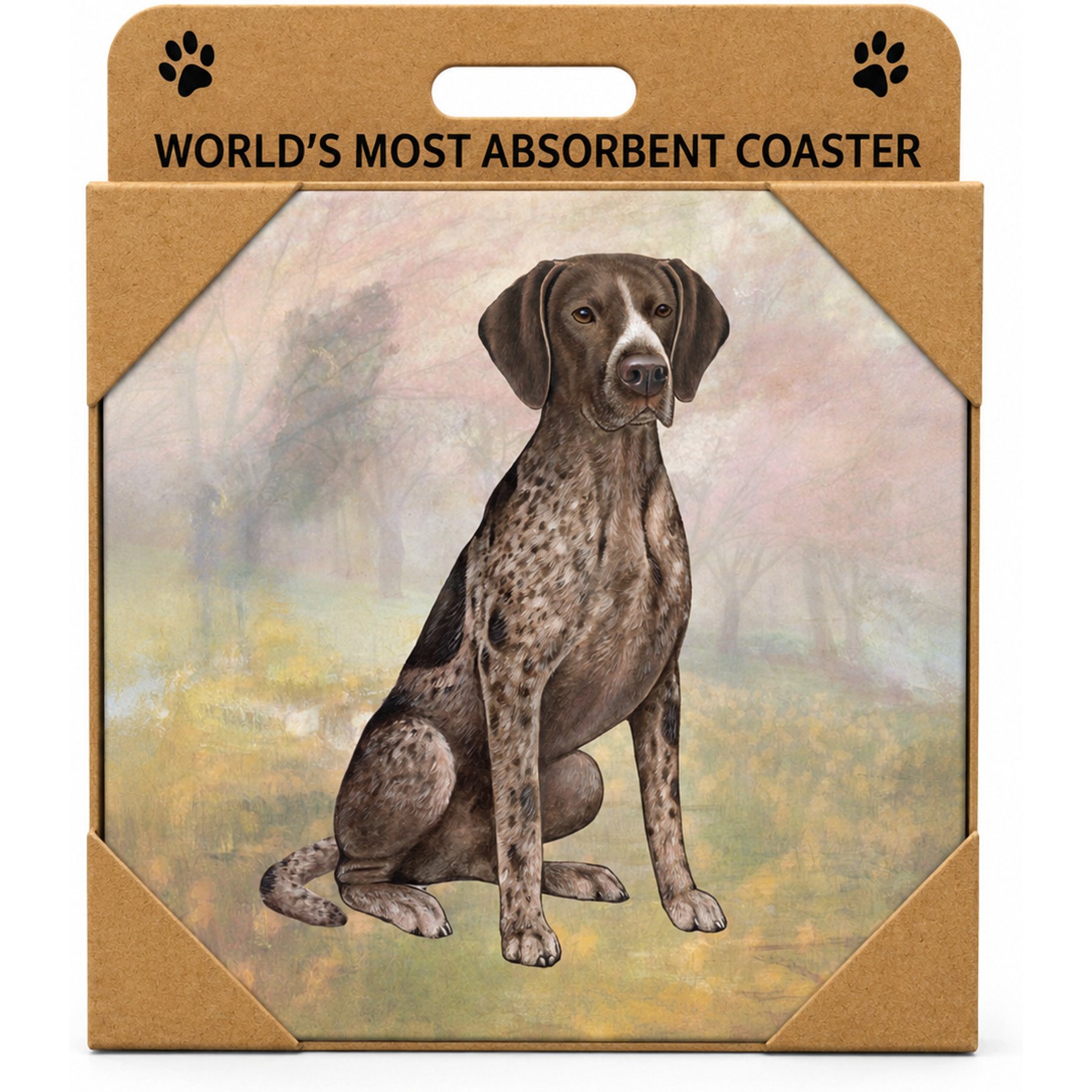 E&S PETS German Shorthaired Pointer Premium Ceramic Super Absorbent Cork Back Colorful Dog Art Coasters, 4 count