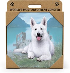 E&S PETS German Shepherd Laying Premium Ceramic Super Absorbent Cork Back Colorful Dog Art Coasters, 4 count