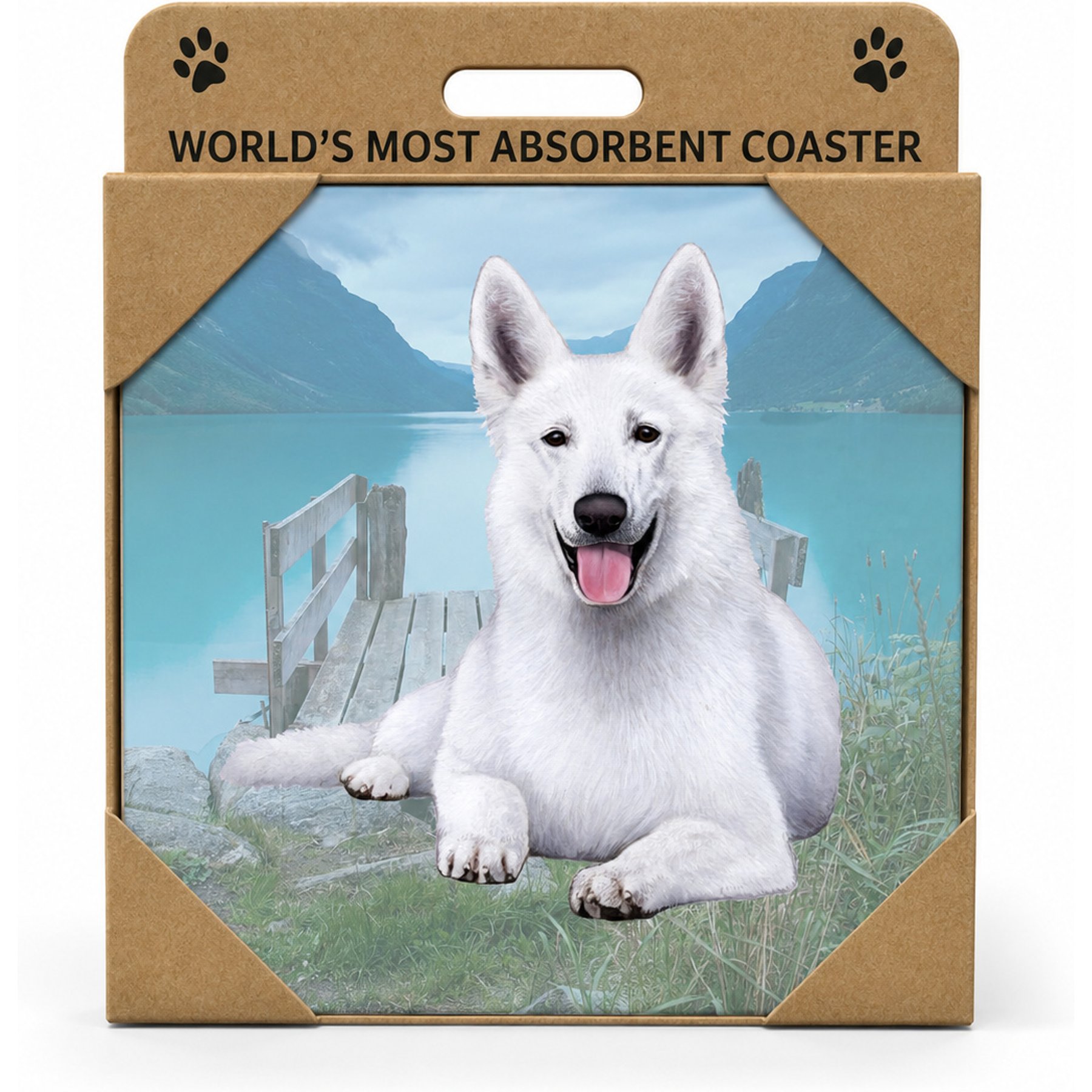 E&S PETS German Shepherd Laying Premium Ceramic Super Absorbent Cork Back Colorful Dog Art Coasters, 4 count