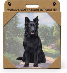 E&S PETS German Shepherd Standing Premium Ceramic Super Absorbent Cork Back Colorful Dog Art Coasters, 4 count