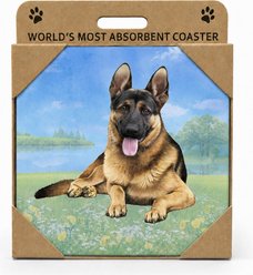 E&S PETS German Shepherd Premium Ceramic Super Absorbent Cork Back Colorful Dog Art Coasters, 4 count