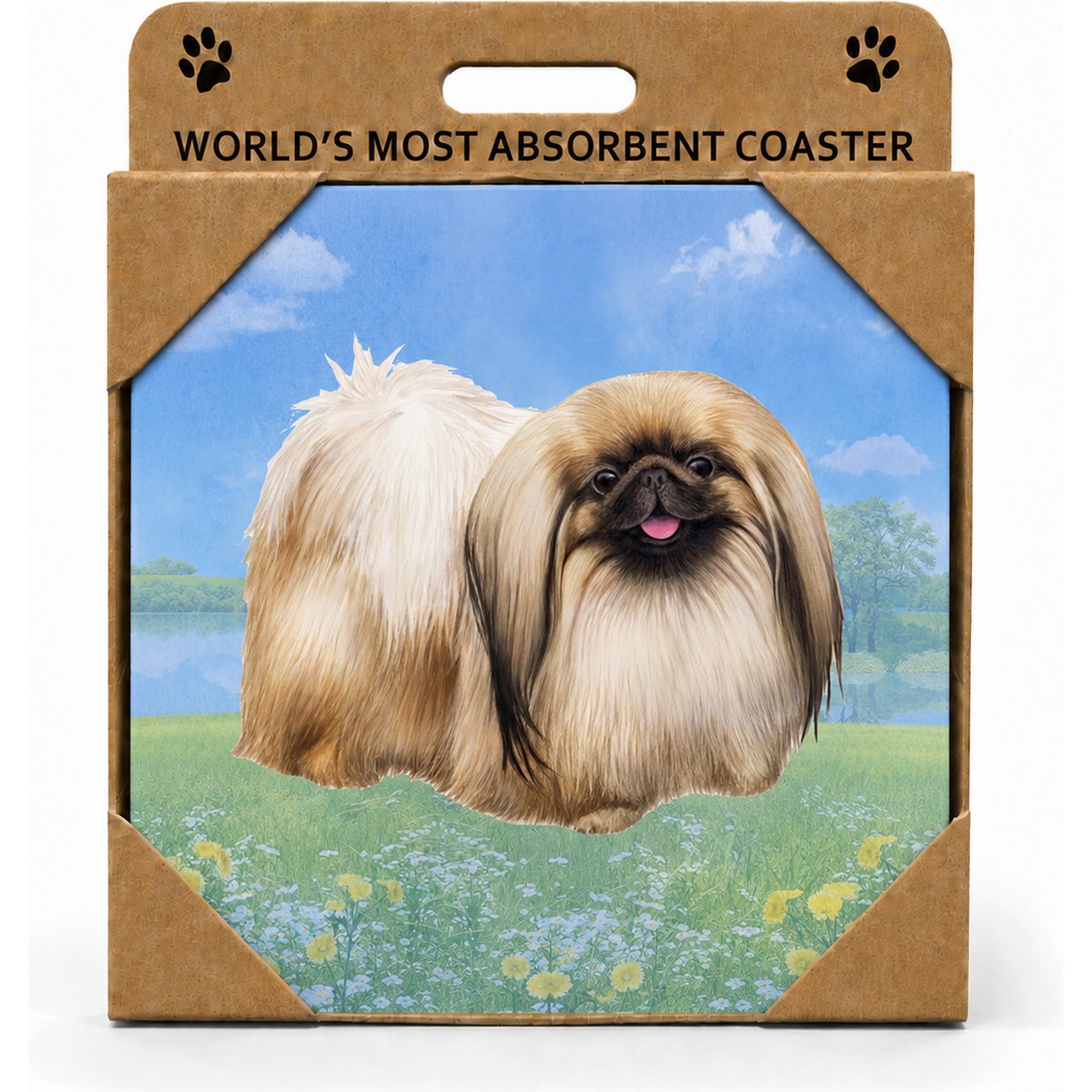 E&S PETS Pekingese Premium Ceramic Super Absorbent Cork Back Colorful Dog Art Coasters, 4 count