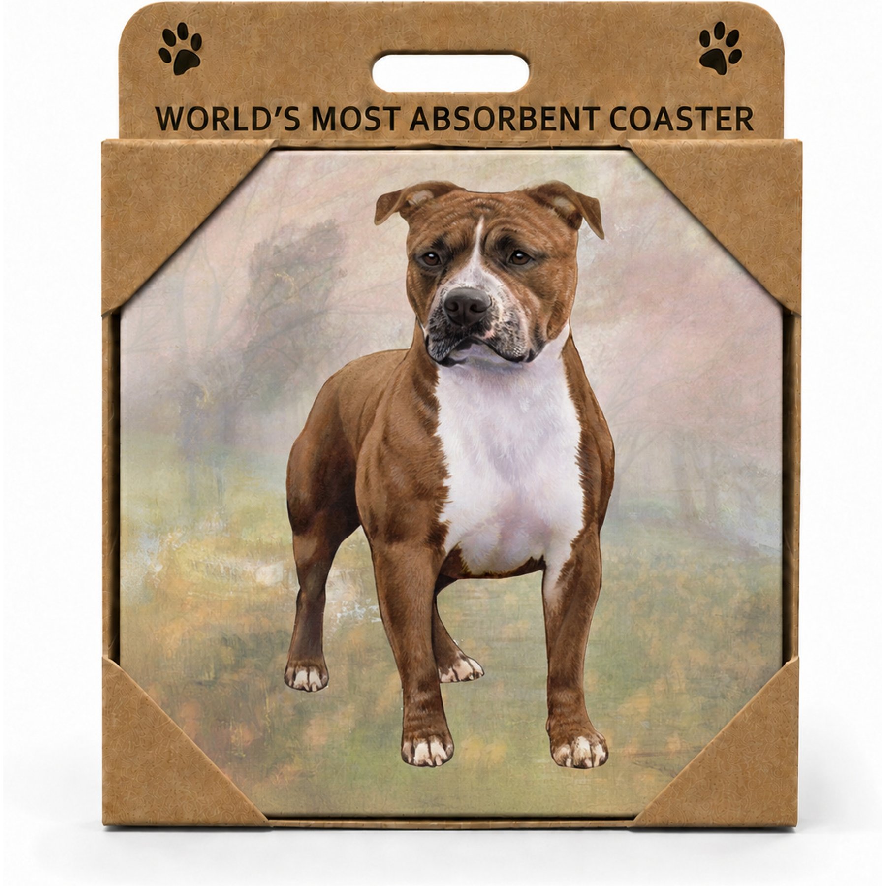 E&S PETS Pit Bull Premium Ceramic Super Absorbent Cork Back Colorful Dog Art Coasters, 4 count