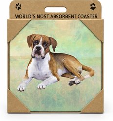 E&S PETS Boxer Cropped Premium Ceramic Super Absorbent Cork Back Colorful Dog Art Coasters, 4 count