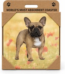 E&S PETS French Bulldog Premium Ceramic Super Absorbent Cork Back Colorful Dog Art Coasters, 4 count
