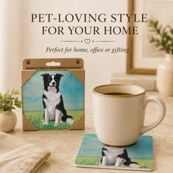 E&S PETS Border Collie Premium Ceramic Super Absorbent Cork Back Colorful Dog Art Coasters, 4 count slide 2 of 5