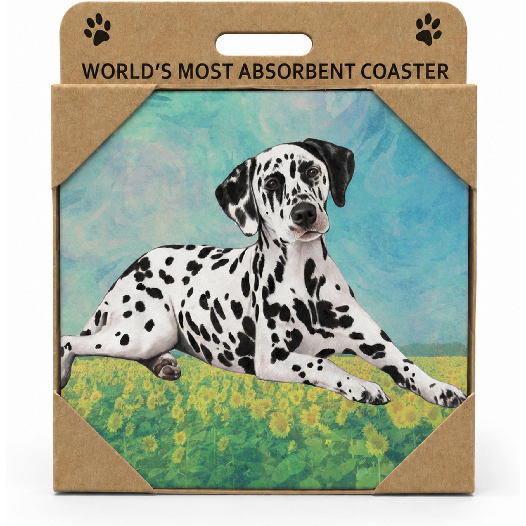 E&S PETS Dalmatian Premium Ceramic Super Absorbent Cork Back Colorful Dog Art Coasters, 4 count