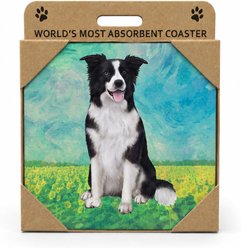E&S PETS Border Collie Premium Ceramic Super Absorbent Cork Back Colorful Dog Art Coasters, 4 count slide 1 of 5