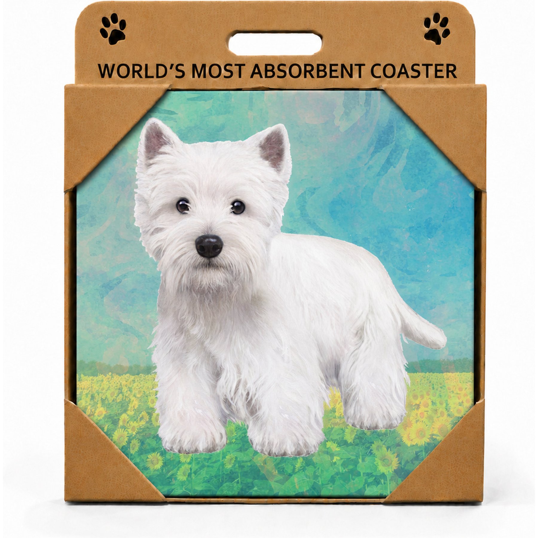 E&S PETS West Highland Terrier Premium Ceramic Super Absorbent Cork Back Colorful Dog Art Coasters, 4 count