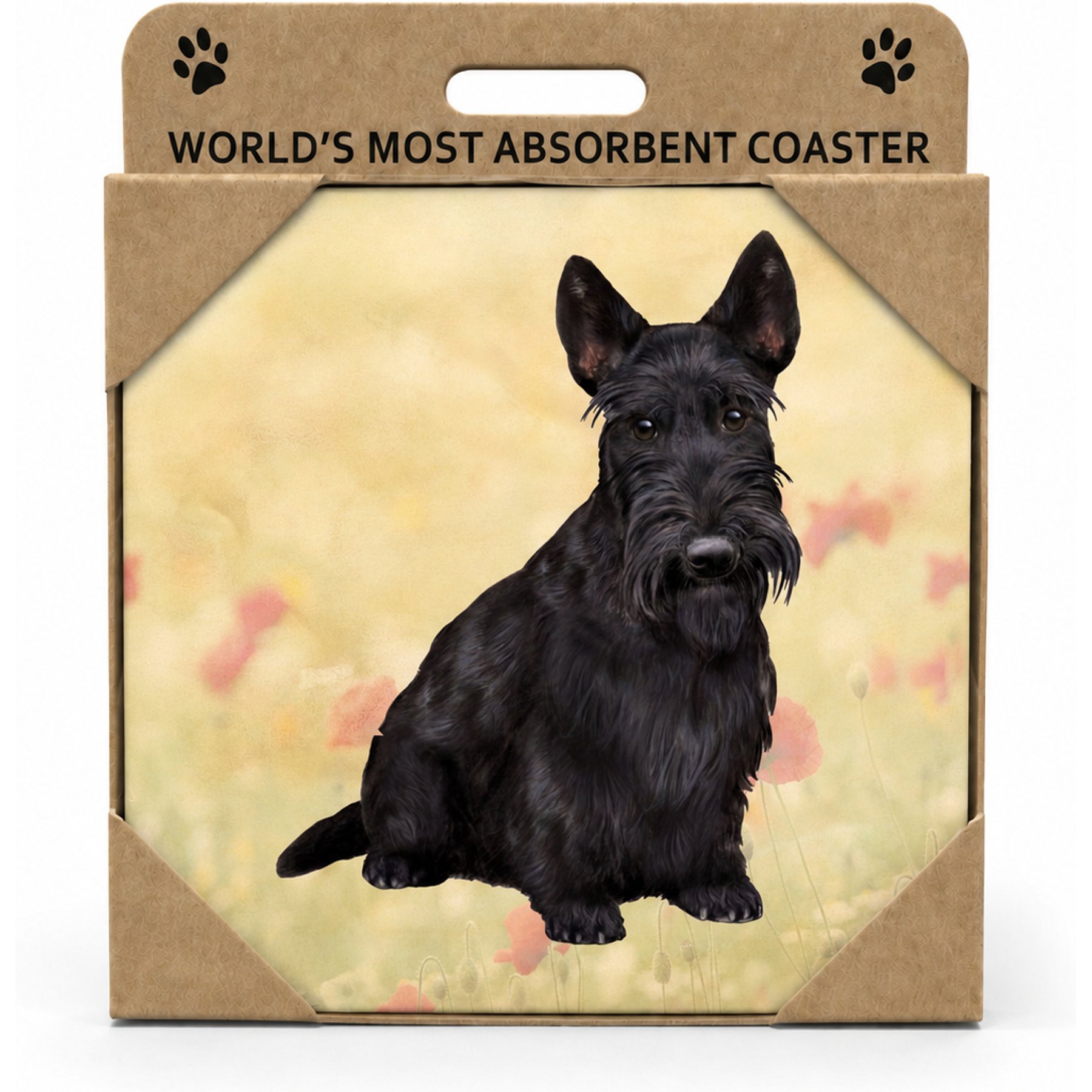 E&S PETS Scottish Terrier Premium Ceramic Super Absorbent Cork Back Colorful Dog Art Coasters, 4 count