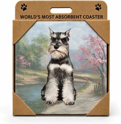 E&S PETS Schnauzer Cropped Premium Ceramic Super Absorbent Cork Back Colorful Dog Art Coasters, 4 count